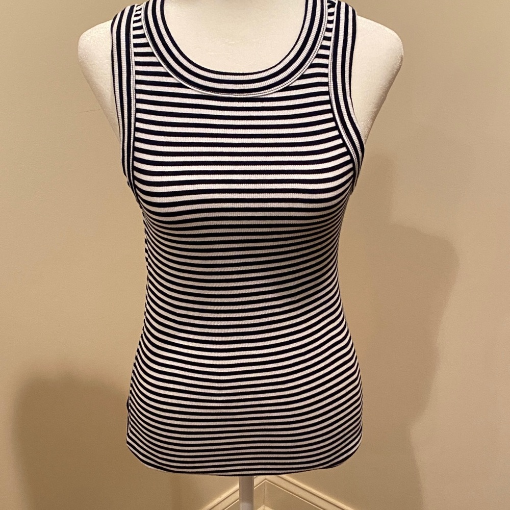 Banana Republic Navy and White Striped Tank Top